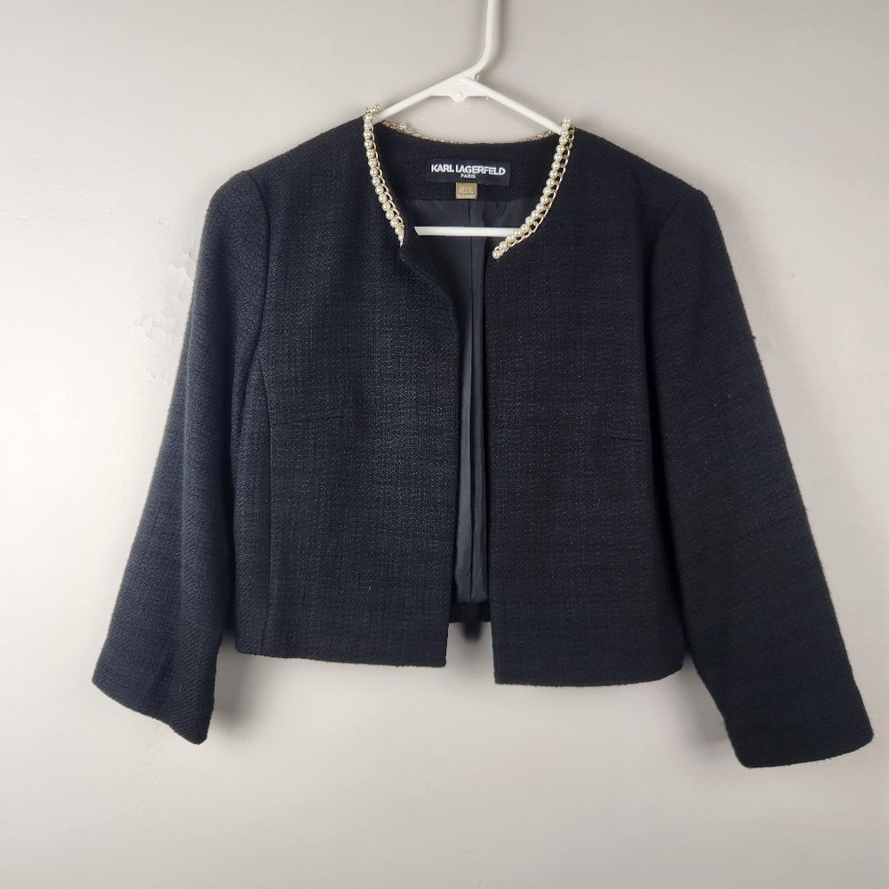 Karl Lagerfeld Paris Pearl Collar Classic Blazer Jacket
